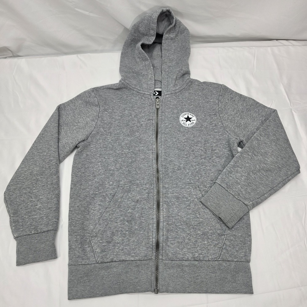 Converse All Star Youth Medium 10-12 Gray Full Zip Hoodie Jacket Chuck Taylor...